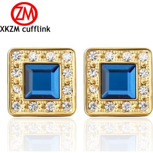 High Quality French square 2 colors blue crystal Cufflink For Mens Shirt Brand suit Cuff Buttons Top sale Cuff Links Jewelry