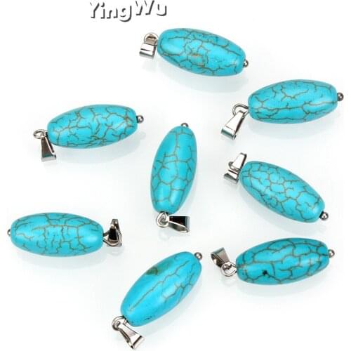 Yingwu Wholesale 50pcs Irregular Natural StoneTurquoise Pendant For Women Men Necklace Vintage Antique Stainless Steel Jewelry