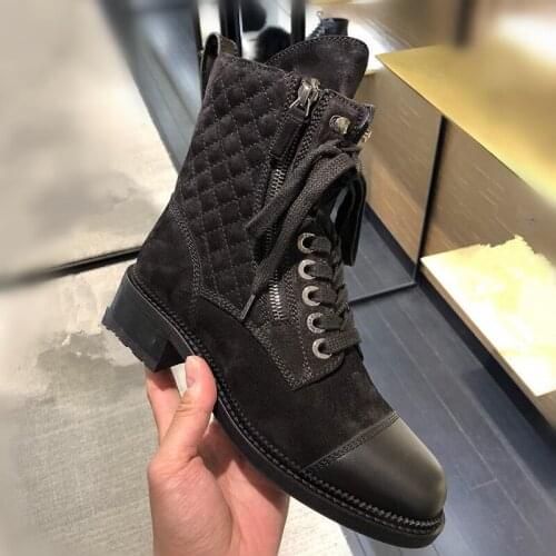 Botas De Mujer Ankle Lace Up Shoes for Women 2021 Round Toe Mixed Colors Martin Boots Autumn Winter Fashion Platform Hot Sale