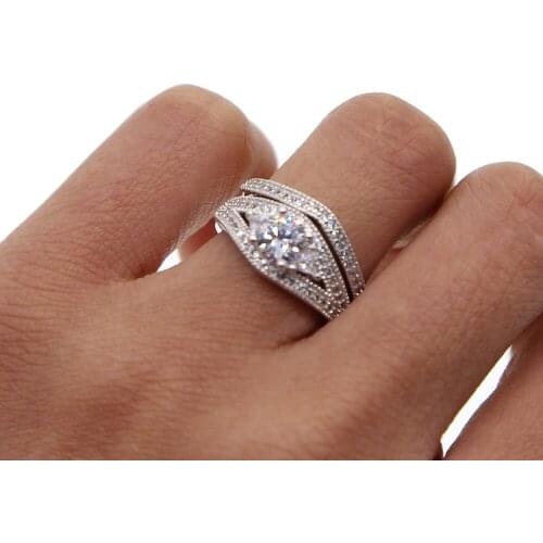 Women ladies fashion gorgeous jewelry micro pave cz zirconia prong setting engagement gift bridal fashion ring set
