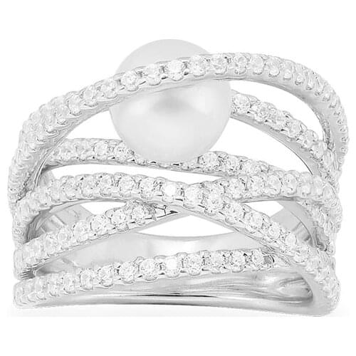 SLJELY Fashion Real S925 Sterling Silver Multiple Rings Pearl Ring with High Quality AAA Zirconia Women Brand Fine Party Jewelry