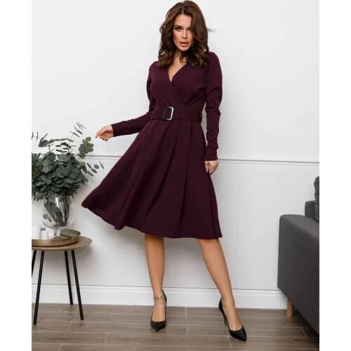 Women Vintage Front Cross Sashes A-line Dress Long Sleeve Sexy V neck Solid Color Party Dress 2021 Autumn Fashion Women Dress