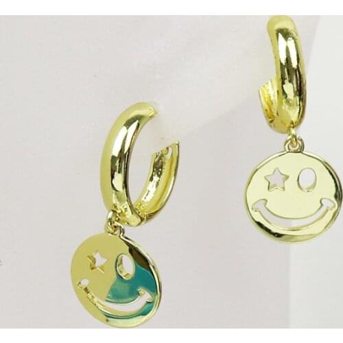 10 Pairs Smooth Smile face earrings Gold Cute face arrings Gold color dangle earrings Round earrings for women 8486