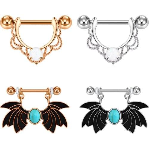 2PC 14G 316L Stainless Steel Nipple Rings Barball Opal Body Piercing Body Jewelry for Women Men