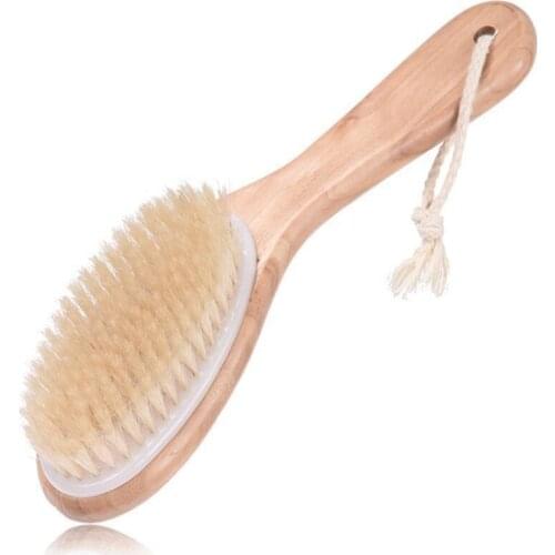 25x7.5cm Long Natural Wooden handle Bristle Body Brush Massager Soft Brushes Wood Bath Shower Back Spa Scrubber A21611