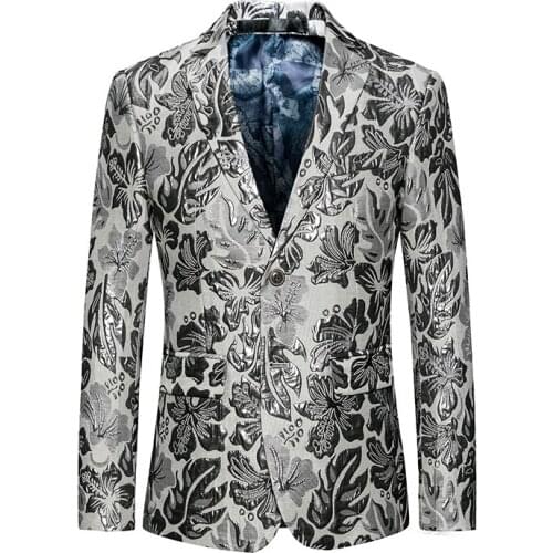 3d Puff Jaquard Blazer Silver Floral Blazer Slim Masculino Luxury Men Stylish Blazer Prom Club Flower Suit Jacket Asian 6xl