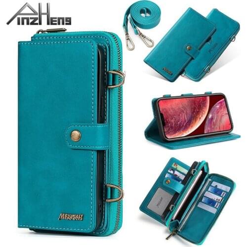 PINZHENG Phone Leather Case Suitable For iPhone 11 12 Pro Max Multi-function Protective Case Wallet Mobile Phone Back Cover Card