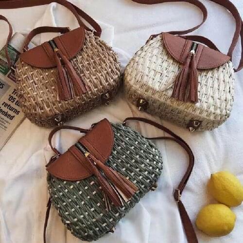 Designer Wikcer Woven Handbags Casual Ladies Summer Beach Straw Purses Vintage Tassel Saddle Rattan Women Shouder Crossbody Bags