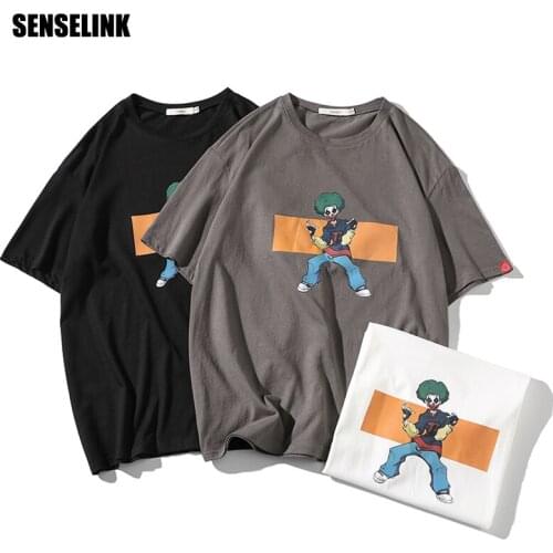 Men T-shirt Oversized Hip-Hop 100% Cotton Fashion Causal Spring Summer Funny Anime Print Loose Streetwear Tees Men T-shirt