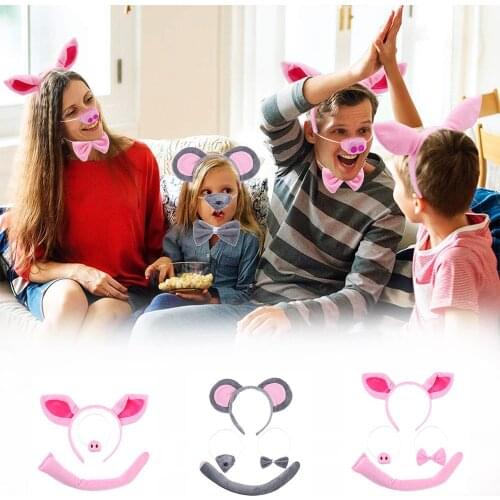 Dress-up Play Costume Kit Costume Accessories for Adults Kids Headband Bow Tie Pink Pig Fancy Dress Pig Ears Nose Tail