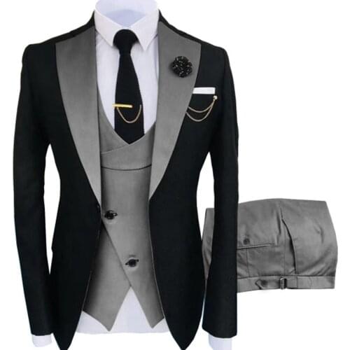 Two-color Men Suits 3 Pieces Tailored Best Man Groom Wedding Tuxedo Slim Fit Jacquard Blazer Jacket Vest Pants Tuxedo Clothing