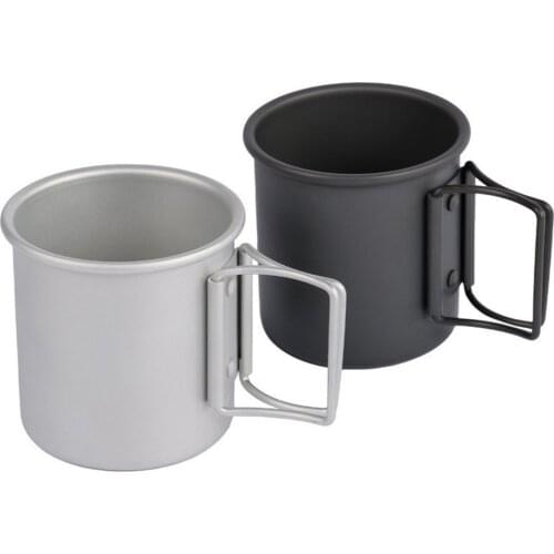 1pc Portable Camping Mug Cup With Folding Handles 8x7.3cm Aluminum Alloy Outdoor Hiking Travel Picnic Water Cup Mug Silver Black