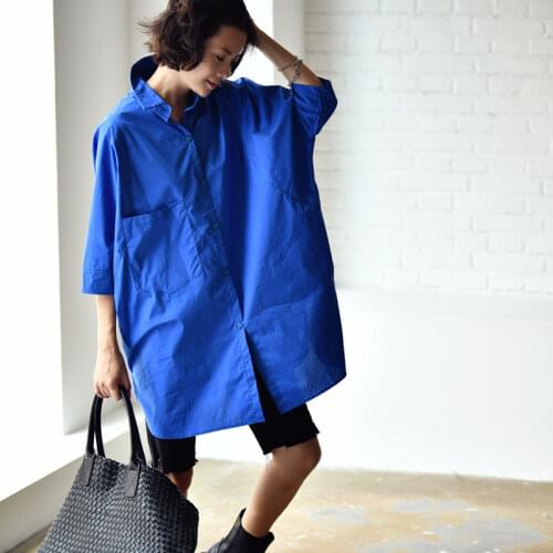 MICOCO C8077C Commuter: Simple, loose silhouette, middle sleeve blouse, pure cotton