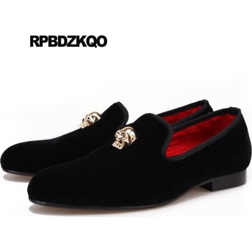Skull Custom Rubber Sole 47 Loafers Metal 11 Black Prom Plus Size Party Flats Smoking Slippers European Velvet Casual Shoes Men