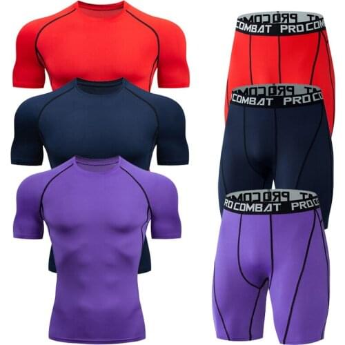 Mens Gym Running Fitness Kit Compression shorts Shirt Top shorts Sleeve Jacket Set 2 PCS Workout Outfit Set Joggings Tracksuits