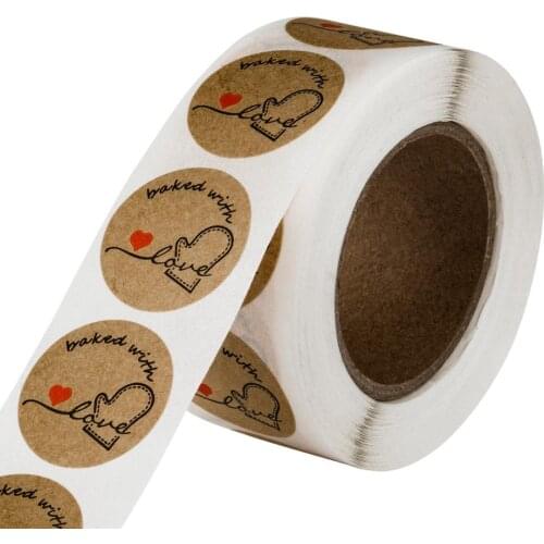 50-500pcs/lot Vintage"baked with love" Kraft paper Seal sticker For handmade products baking products sealing sticker Label