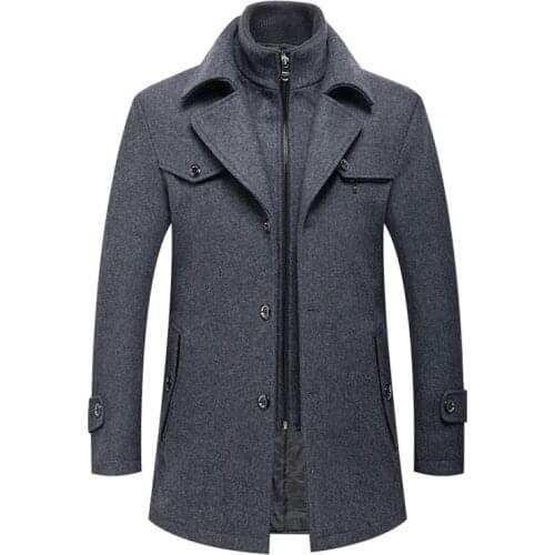 New Autumn Winter Mens Wool Coat Double Collar Thick Trench Coat Business Casual Woolen Jacket Men Wool Blends Overcoat