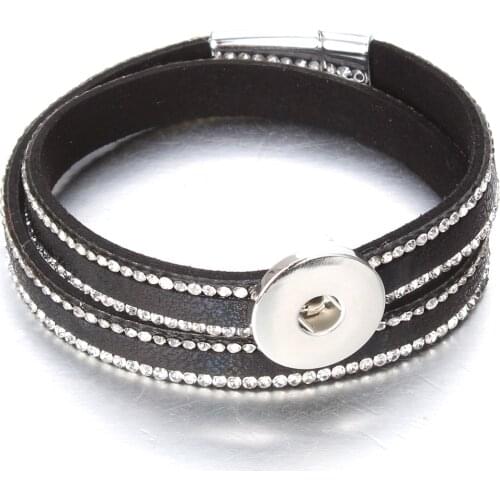 New Snap Button Jewelry DIY 18mm Snap Buttons Bracelet Crystal Leather Magnet Bracelet Length 40CM For Women Buttons Jewelry