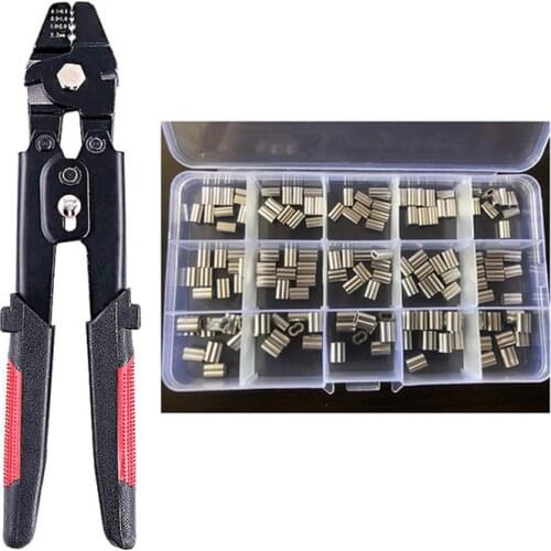 Wire Rope Crimping Tool Fishing Crimping Tool 150Pcs 1.2/1.5/2mm Aluminum Double Barrel Ferrule Crimping Loop Sleeve Kit