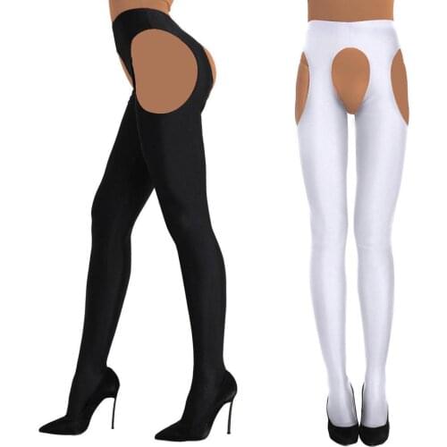 Sexy Womens Shiny Open Crotch Pantyhose 4 Way Hollow Out Long Stockings Thigh High Tights Trousers Suspender Hot Lingerie