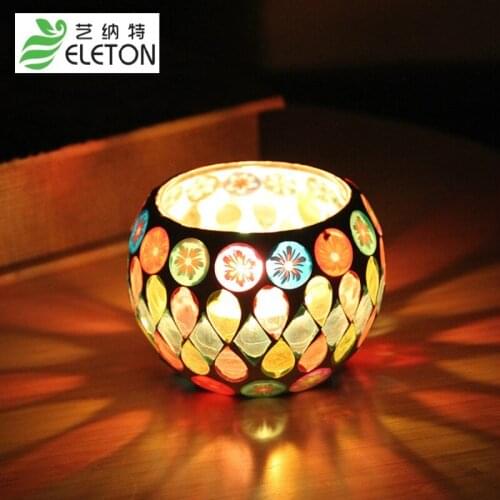 European-style color button plate Mosaic glass candlestick for romantic candle-lighting dinner bar decoration candle holder