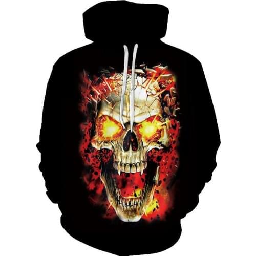 Skull Hoodie Mens Boy Hooded Ms. Girl Sweatshirt Full Print 3D Fire and Skull Hip Hop Street Wearing Pullover Hoodies Top