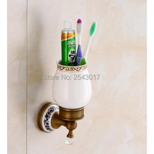 High Quality Bathroom Accessories Wall Mounted Ceramic Crystal Holder Antique Single Cup Holder for Toothbrush ZR2676