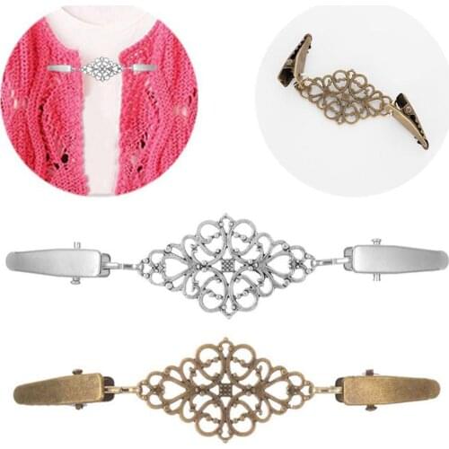 Women Fashion Hollow Metal Pin Brooch Sweater Cardigan Collar Clip Fashion jewelry Decor Accessory vest clip Xmas gift