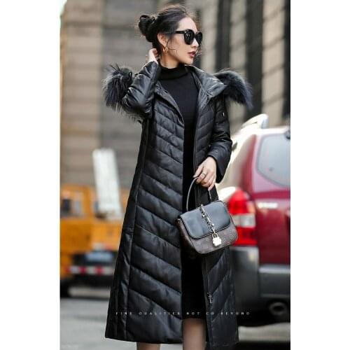 Leather Real 2020 Jacket Winter Coat Women Real Raccoon Fur Collar Down Jacket Women Long Genuine Sheepskin Coat MY4728