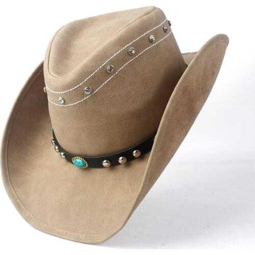 Women Men Western Cowboy Hat With Fashion Leather Punk Band Sombrero Cowgirl Hat