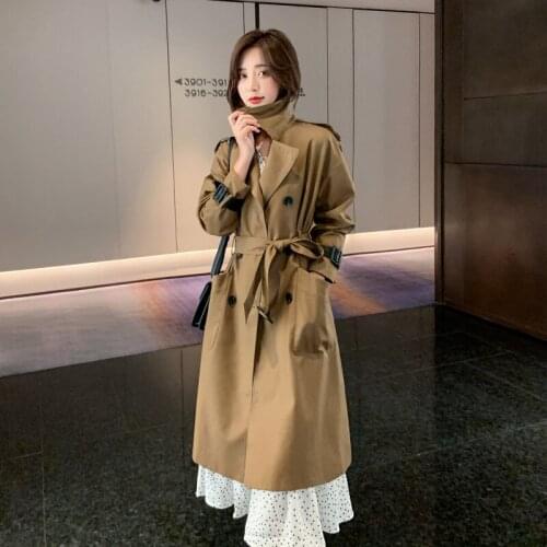 Toppies 2021 Spring Long Trench Coat Women Double Breasted Slim Coffee Korean Jackets Sashes Female Outwear Fashion Windbreaker