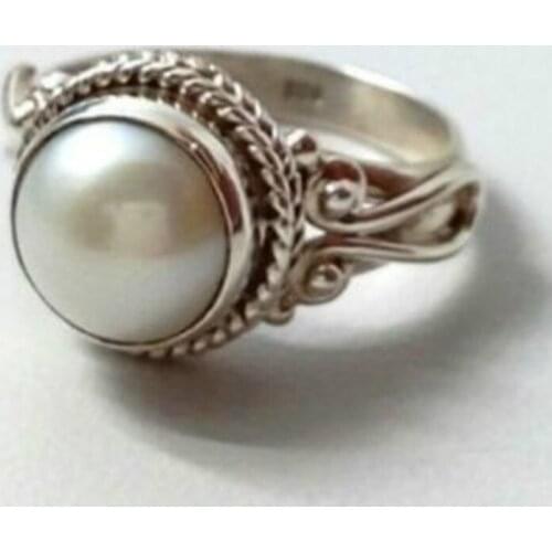 Womens S925 Vintage Thai Silver Pearl Ring Fashion Engagement Wedding Gift Jewelry Ring Wholesale size 6-10