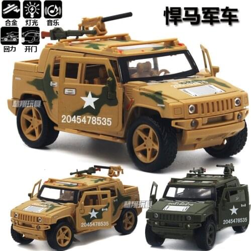 1:32 high simulation Hummer off-road military alloy model Light music back to open the door Desert car for children gifts