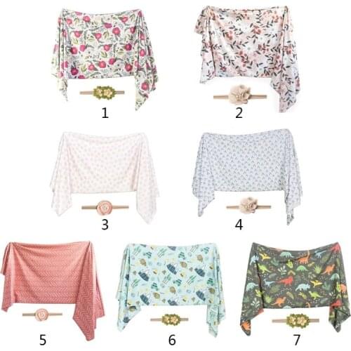 2 Pcs Newborn Swaddle Wrap+Headband Set Baby Receiving Blanket Hair Band Kit 54DF