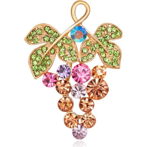 2018 Fashion Grape Brooches jewelry beautiful Rhinestone floral fruits pins and brooches for women men suits scarf pins metal