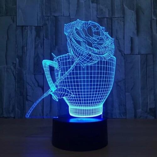 Roses Cup 3D Night Light LED 7 Color Changing Romantic USB Animal Table Lamp Acrylic Atmosphere lamp For Children Toy Gift