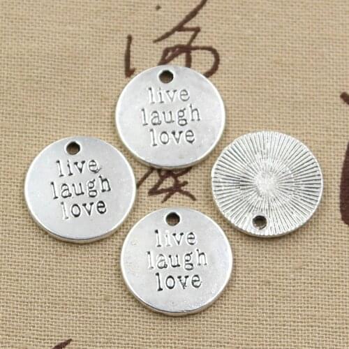 8pcs Charms Plates Live Laugh Love 20x20mm Antique bronze silver color Pendants Making DIY Handmade Tibetan Finding Jewelry