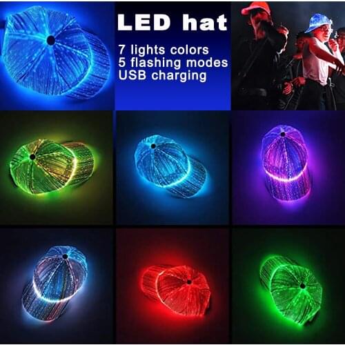7 Colors Changing Unisex Baseball Cap USB Rechargeable Glowing Hat for Hip Hop Halloween Birthday Christmas Party hat