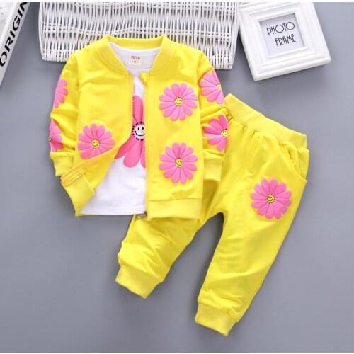 BibiCola 2018 Spring Autumn Girls Baby 3 pcs Long Sleeve Set Child Cotton Flower Clothes Baby Girls Baby Fashion Sports Sets
