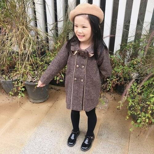 Girls' long woolen coat double breasted