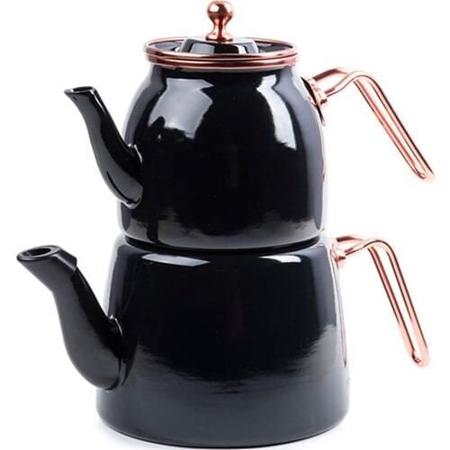 Symbol Medium Size Enamel Teapot Black Copper