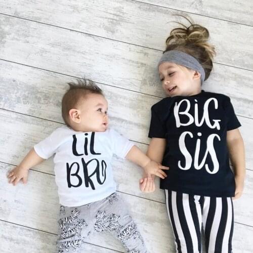 Big Sister & Little Brother Outfit Kids Boys Girls T Shirt Newborn Baby Bodysuit Jumpsuit Outfit Sibling Matching T-Shirt Outfit
