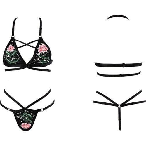 Gothic women sexy lace embroidery lace underwear set prom bra erotic cosplay bondage fashion lingerie costume