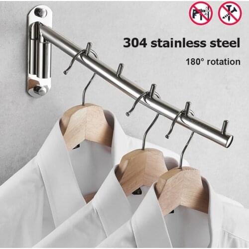 Creative Rotating Hanger Lever Stainless Steel Wall Mounted Clothes Rail Drying Rack Balcony Hook Rail Clothes Rods for Hotel
