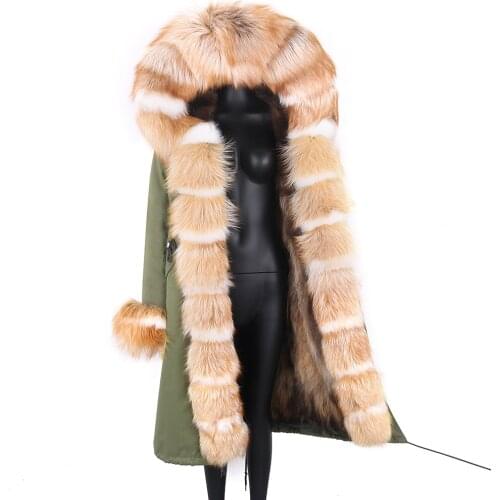 2021 New X-long Women Waterproof Parka Natural Fox Fur Collar Hood Outerwear Detachable Thick Real fox Fur Coat Winter Jacket