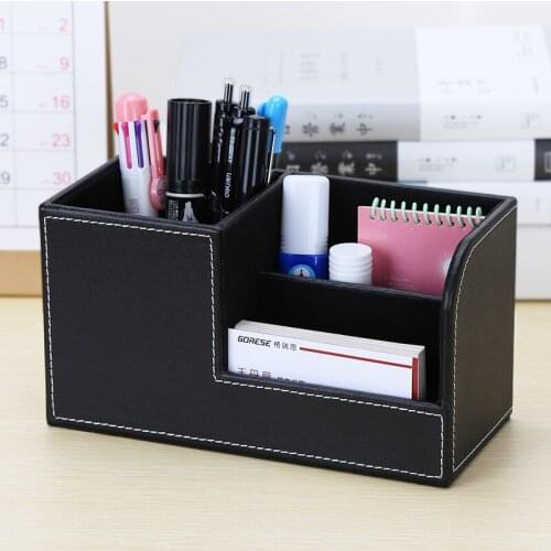 3 Storage Compartments Multifunctional PU Leather Office Desk Organizer,Business Card/Pen/Pencil/Mobile Phone /Remote Control