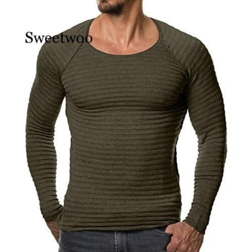 Mens Sweaters 2020 Autumn Winter New Knitted Sweater Men Long Sleeve Striped Sweaters Solid Slim Fit Men Pullover
