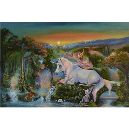 Waterfall scenery Full Square round Drill 5D DIY Diamond Painting unicorn Diamond Embroidery icons,Cross Stitch fairy,decor home