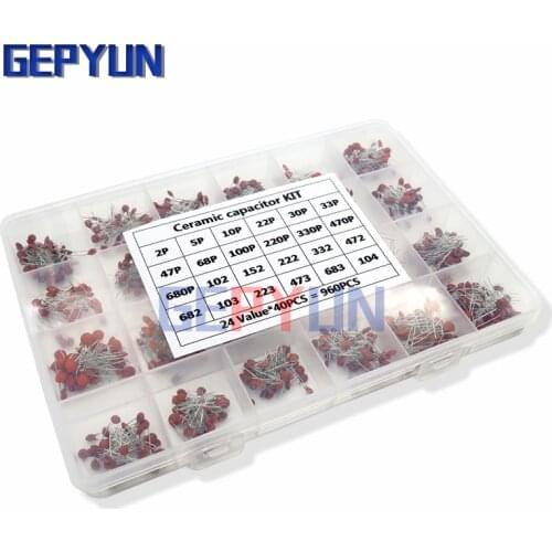 960PCS 24value*40PCS=960PCS 50V Ceramic Capacitor Assorted kit Assortment Set + Box