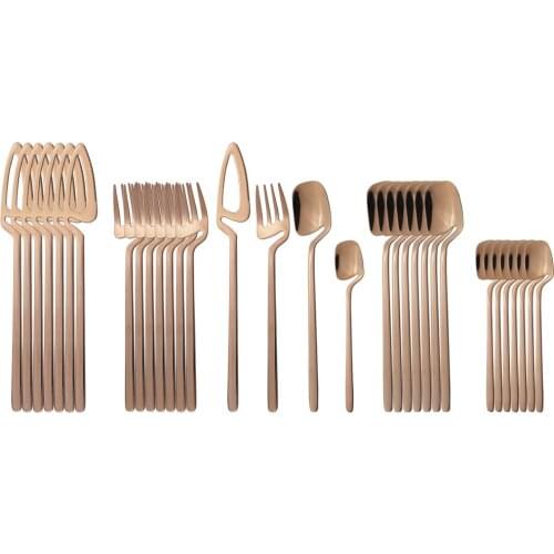 32pcs/8set Rose Dinnerware Set 18/10 Stainless Steel Tableware Cutlery Set Knives Forks Dessert Spoons Party Kitchen Silverware